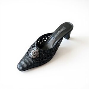 Brighton Tana Black Woven Leather‎ Pointed Toe Kitten Heel Size 6.5 Witchycore